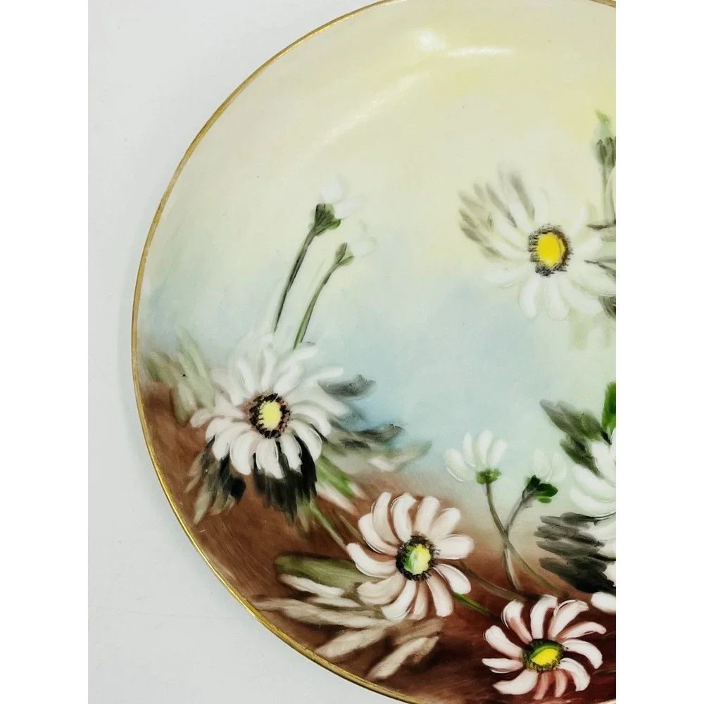 Vintage KPM Hand Painted Porcelain Floral Plate Daisies Gold Rim